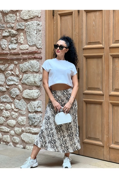 unique rain Women's Snakeskin Patterned Satin Skirt