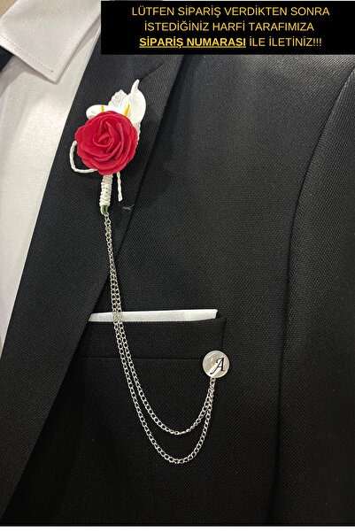 BLC Basic Line Co. Zincirli Damat Yaka Çiçeği ( Kişiselleştirilmiş Harf Seçen...