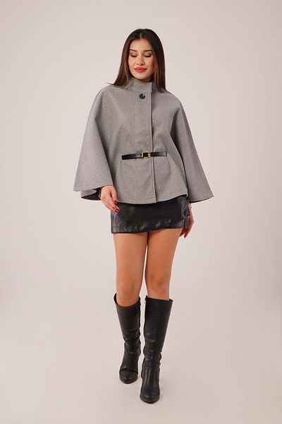 Hipo Trend Short Gray Stamp Poncho with Belt