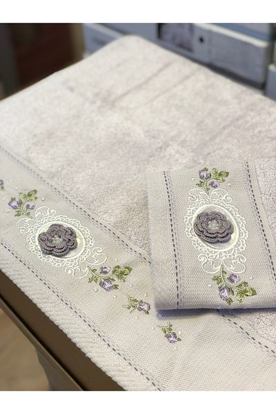 Fiesta Lilac/Purple 3D Embroidered Mother-Daughter Towel Set