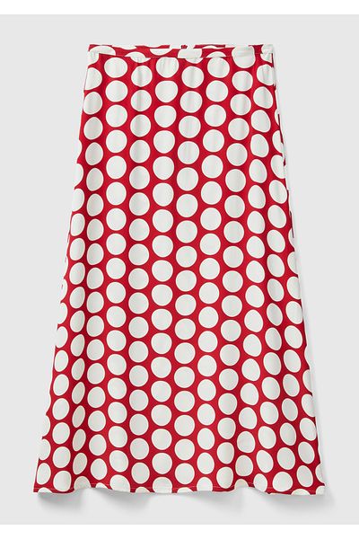 United Colors of Benetton Women's Red 100% Viscous Polka Dot Long Skirt with Side Zipper