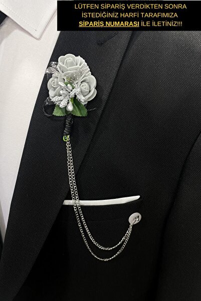 BLC Basic Line Co. Zincirli Damat Yaka Çiçeği ( Kişiselleştirilmiş Harf Seçen...