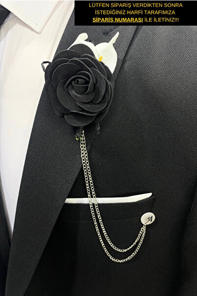 BLC Basic Line Co. Zincirli Damat Yaka Çiçeği ( Kişiselleştirilmiş Harf Seçen...