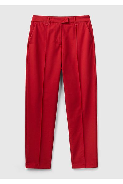 United Colors of Benetton Women's Red Viscous Blended Regular Fit Pants