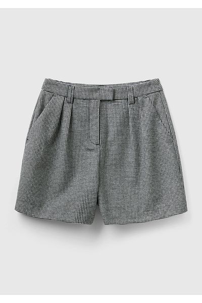 United Colors of Benetton Black-White Houndstooth Patterned Women's Chino Shorts