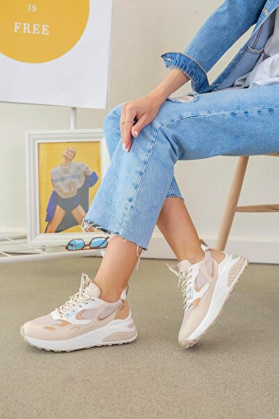 Stil Durağı 78157 MODEL YENİ SEZON SPOR AYAKKABI SNEAKERS BEJ.ROSE