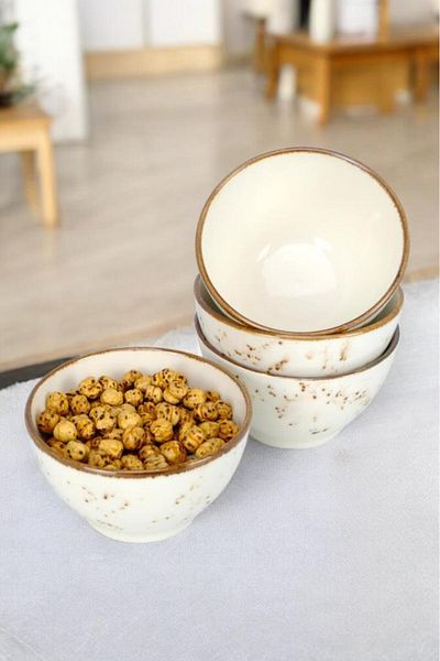 Digithome 4-Piece Porcelain Snack Bowl Presentation Bowl Set 10 cm White Cream - Tl 4024898