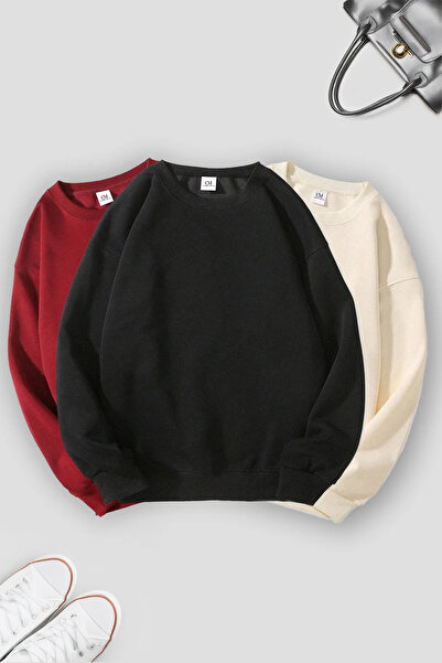 MAXIMILLIAN Πακέτο γυναικείων φούτερ 3 τεμαχίων σε μαύρο μπεζ μπορντό χρώμα μ...