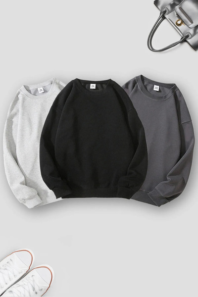 MAXIMILLIAN Pachet de 3 hanorace supradimensionate pentru femei, negru Grimel...