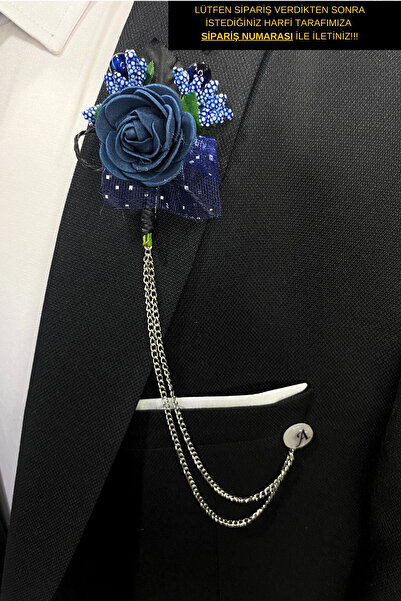 BLC Basic Line Co. Zincirli Damat Yaka Çiçeği ( Kişiselleştirilmiş Harf Seçen...