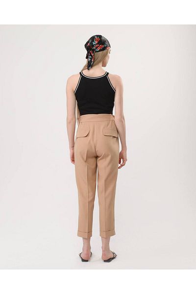 OUZ Fashion Women's Dumbbell Fabric Double Leg Elastic Waist Trousers
