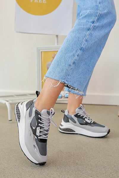 Stil Durağı 78157 MODEL YENİ SEZON SPOR AYAKKABI SNEAKERS GRI.SIY
