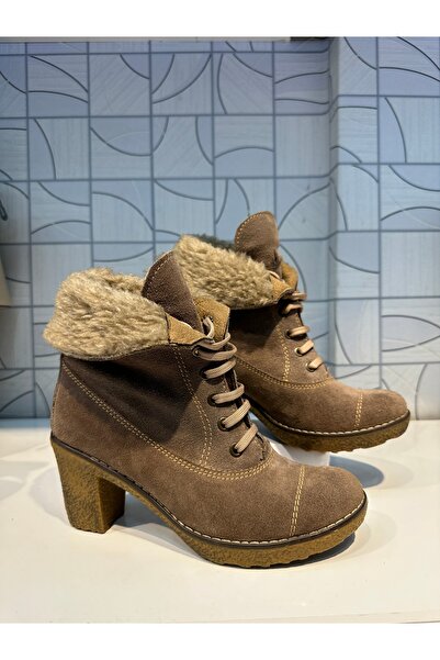 Anıl Ayakkabı Decolite Bot Kürklü Kadın Vizon Süet Sıcak Astar Hakiki Deri Tarz Kalın Topuk Günlük Bot