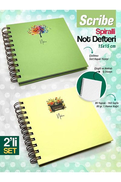 t tuğset etiket Set de 2 pătrate de 15x15 cm, în spirală, cu dungi și puncte, Bloc de note pentru agendă nedatat Scribe-T1133