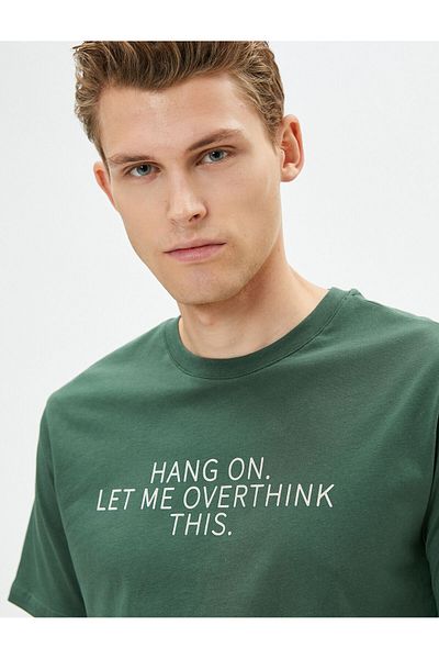 Koton Σλόγκαν εμπριμέ T-Shirt Slim Fit Crew Neck κοντό μανίκι