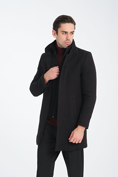 Frappoli Ανδρικό παλτό με μοτίβο κανονική εφαρμογή με πολύ χοντρό φερμουάρ και λεπτή γούνα μέσα