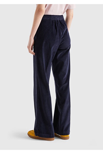 United Colors of Benetton Női sötétkék derék húzózsinóros pamut nadrág
