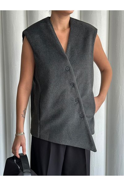 Laluvia Anthracite Venetian Cross Button Vest- 509063
