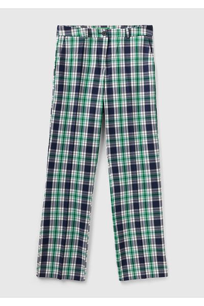 United Colors of Benetton Green Mix Polyviscous Plaid Women's Trousers - Regular Fit
