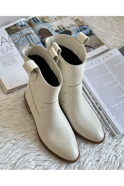 Zuum Larina 100% Γνήσιο Δερμάτινο Καθημερινό Γυναικείο Μποτάκι - Μπεζ Δερμάτινο