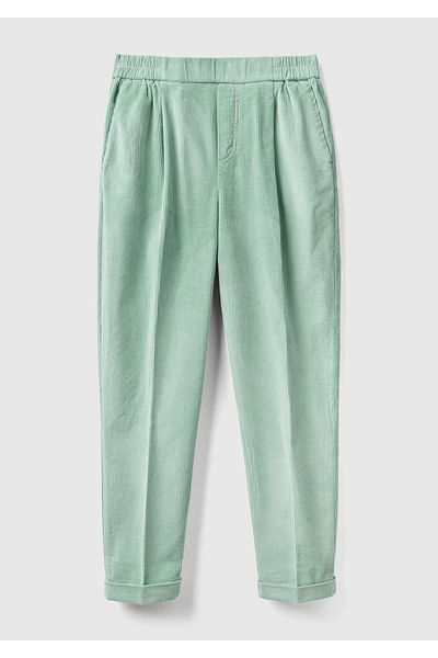 United Colors of Benetton Water Green Velvet Women's Trousers - Elastic Waist