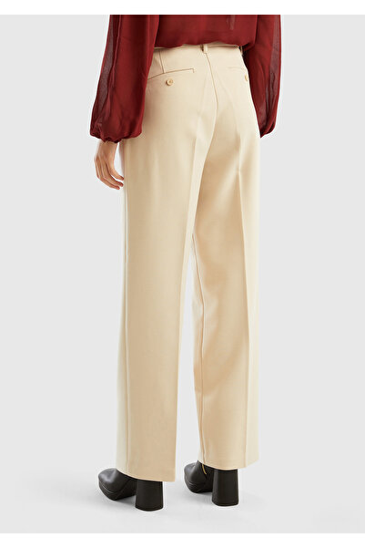 United Colors of Benetton Beige Women's Pleated Trousers - Polyviscous Wide Leg