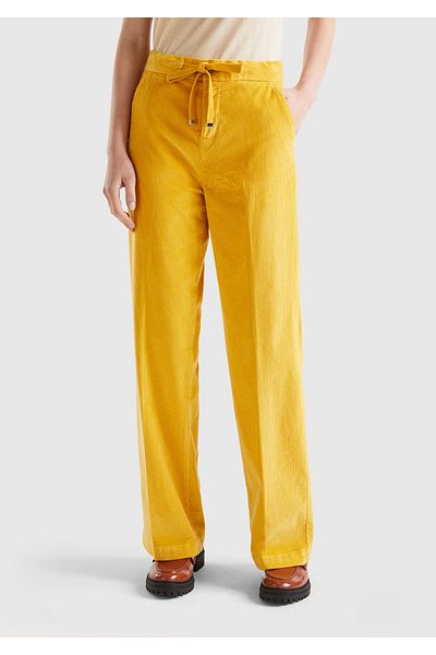 United Colors of Benetton Mustard Cotton Pants - Women's, Drawstring Waist Design