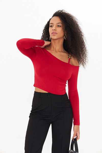 ALLEYTA Chain Shoulder Low-Cut Detailed Diver Blouse