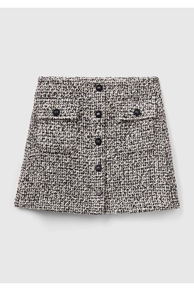 United Colors of Benetton Fusta mini pentru femei Tweed în lână alb-negru