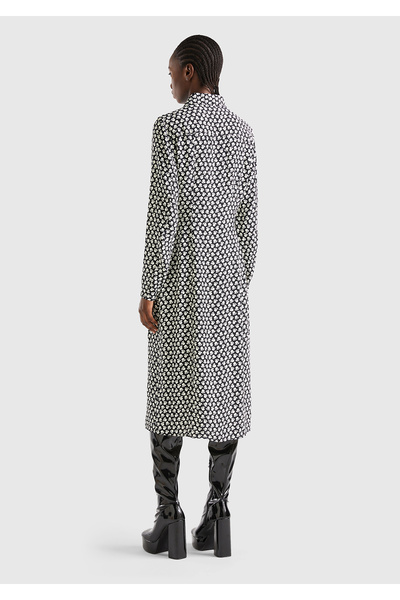 United Colors of Benetton Γυναικείο φόρεμα με μακρυμάνικο πουκάμισο με γιακά μπλε ναυτικό παχύρρευστο λουλούδι