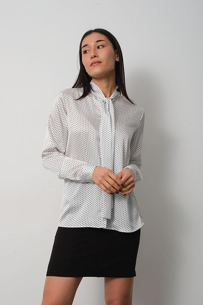 PERA MODA Cămașă de birou clasică pentru femei cu buline și eșarfă în față