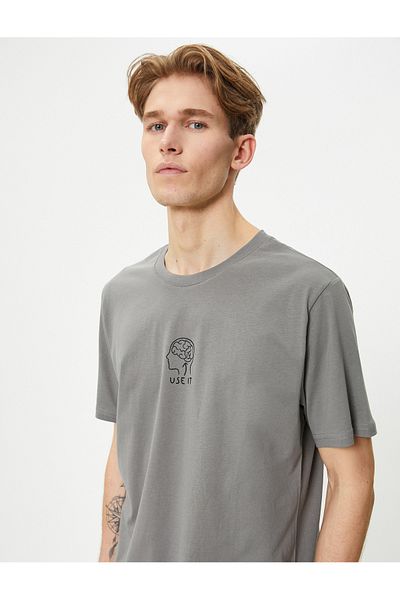 Koton Slogan Printed T-Shirt Slim Fit Crew Neck Short Sleeve