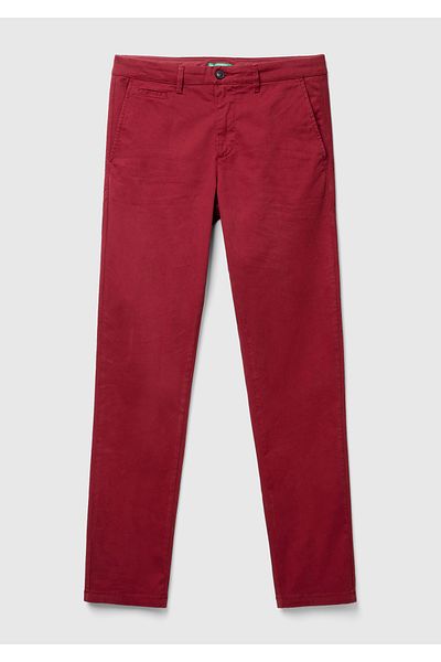 United Colors of Benetton Men's Claret Red Slim Fit Chino Trousers