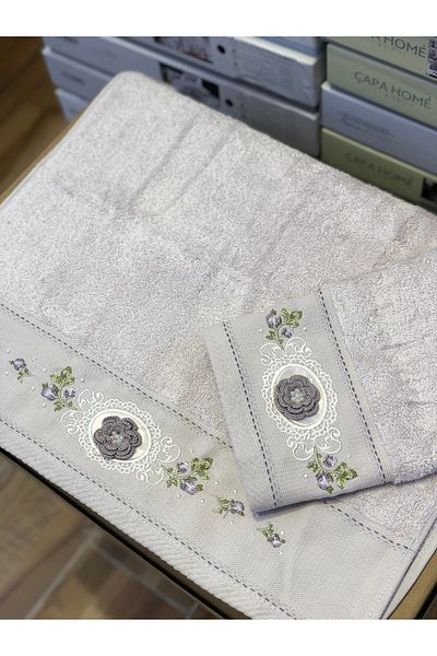 Fiesta Lilac/Purple 3D Embroidered Mother-Daughter Towel Set