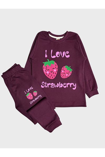 elmas kids Set de pijamale pentru fete, 100% bumbac, cu mâneci lungi, cu model de căpșuni