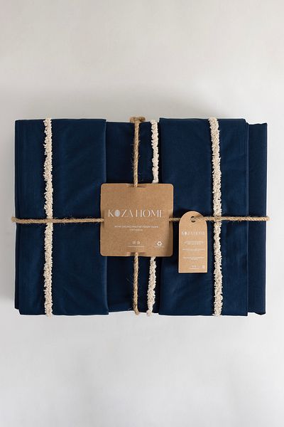 Koza Home Boho Fringed Blue Duvet Cover Set Double 200 x 220 7031A