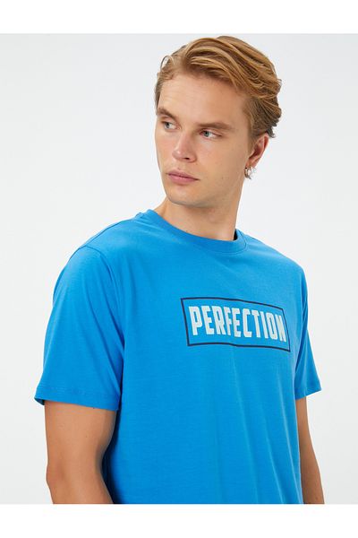 Koton Slogan Printed T-Shirt Slim Fit Crew Neck Short Sleeve