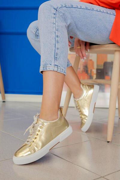 Stil Durağı Javed Model 3 Cm Tabanlı Yeni Sezon Snekars Spor Ayakakbı Altın