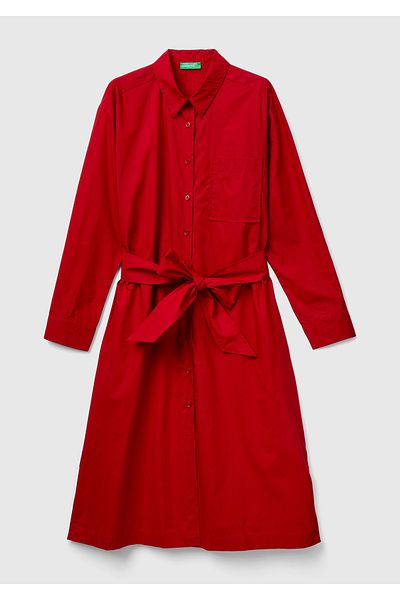 United Colors of Benetton Women's Cherry Rotten 100% Cotton Shirt Neck Long Sleeve Popline Dress