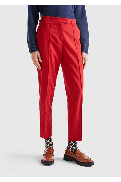 United Colors of Benetton Women's Red Viscous Blended Regular Fit Pants