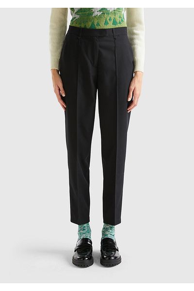 United Colors of Benetton Women's Black Viscous Blended Regular Fit Trousers