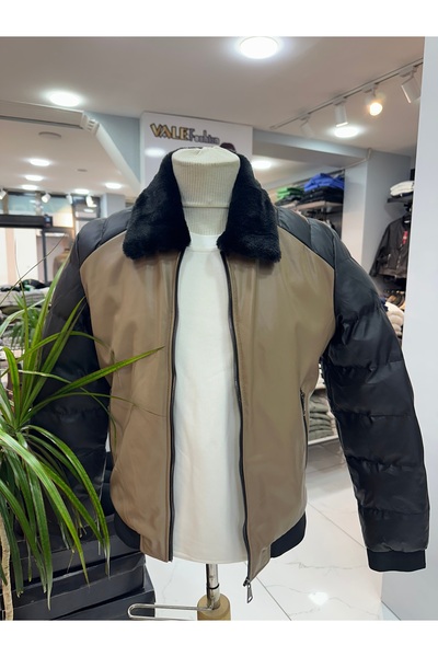 Bentner Krem siyah yakası tüylü mont