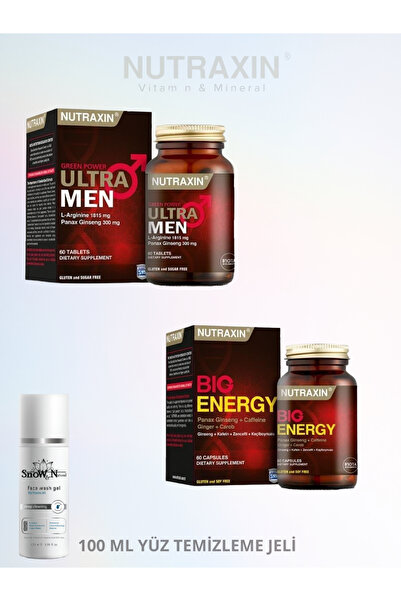 Nutraxin Ultra Men 60 Tablet '&' Big Energy 60 Kapsül + ( 100 Ml Yüz Temizleme Jeli)