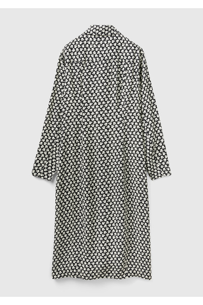 United Colors of Benetton Γυναικείο φόρεμα με μακρυμάνικο πουκάμισο με γιακά μπλε ναυτικό παχύρρευστο λουλούδι