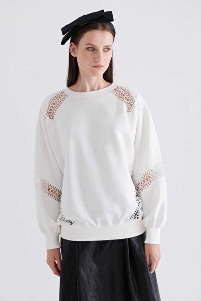 Roman Dantel Detaylı Kadın Sweatshirt Ekru K2354101_049