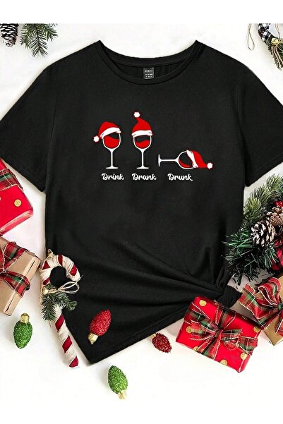 OVER HEAD Πρωτοχρονιάτικο κοκτέιλ στάμπα υπερμεγέθη, λαιμόκοψη, κοντομάνικο μπλουζάκι