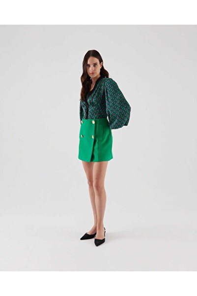 Roman Gold Düğmeli Mini Etek Yeşil K2335002_012