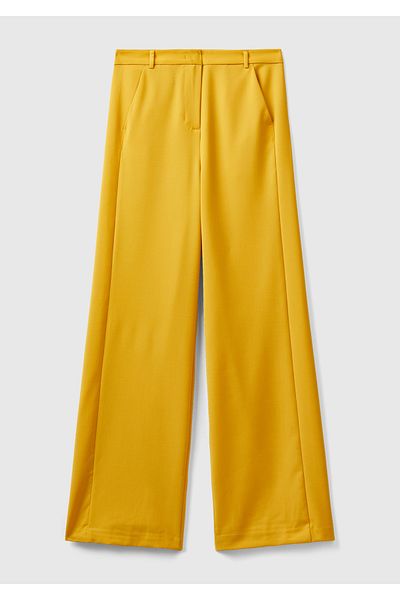 United Colors of Benetton Mustard Colored Women's Polyviscosis Regular Fit Trousers