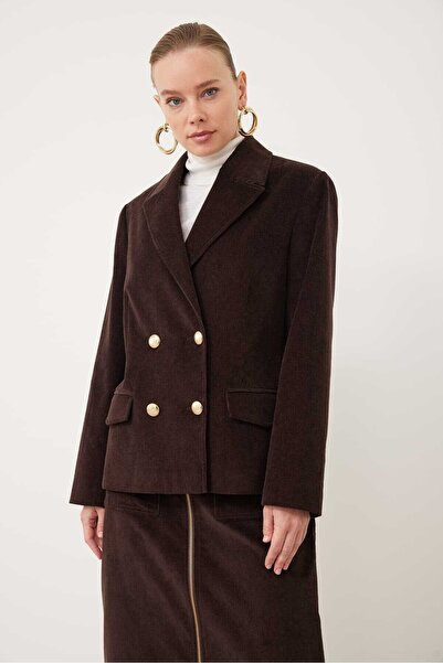 Roman Gold Düğmeli kadife Kruvaze Ceket Kahve K2416042_005