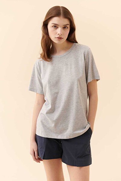 Roman Sırt Dekolteli Kadın Tişört Gri - Melanj Y2254206_434